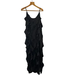 Anthropologie NWT Black‎ Bias Cut Ruffled Satin Midi Dress Size Medium thumbnail 5