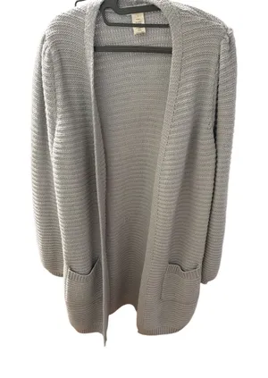 Max Studio Womens Long Open Front Cardigan Sweater‎ Light Gray Size L Pockets thumbnail 1