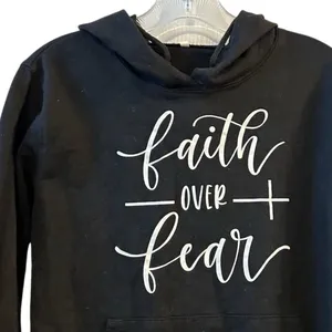 Faith Over Fear Black Unisex Hoodie‎ Large Inspirational Christian Pullover thumbnail 2