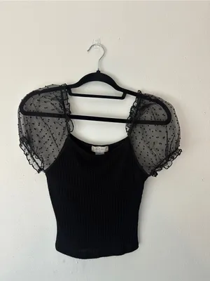Altar'd State Black Puff Sleeve Square Neck Top thumbnail 4