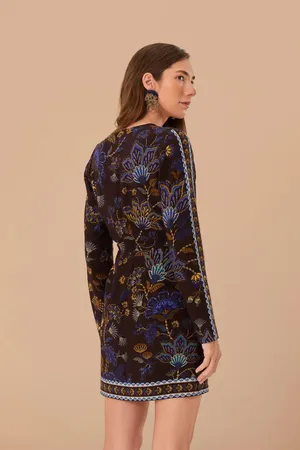 FARM Rio Brown Garden Floral Wrap Mini Dress Size S thumbnail 4