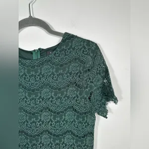 Lulus Lace Mini Dress Dark Green Short‎ Sleeve Sheath Scalloped Hem Size M thumbnail 5