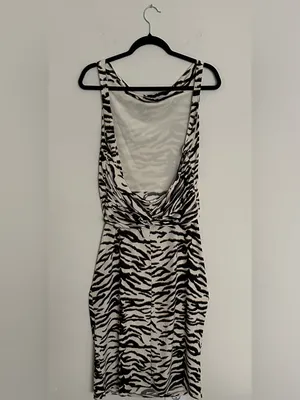 H&M Midi Dress Zebra Print Size L Women’s Black and Cream NWT thumbnail 5