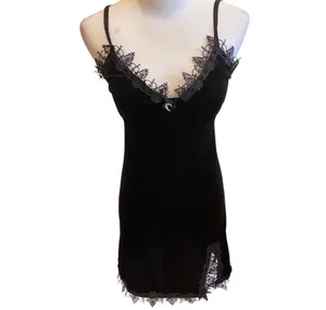 Gothic Black Velvet Bodycon Slip Dress Lace Moon Charm Mini S Sexy Halloween thumbnail 3