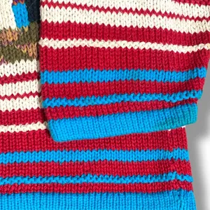 Vintage 90s Abstract Hand Knit Chunky Sweater‎ Bold Graphic Oversized Red Stripe thumbnail 9