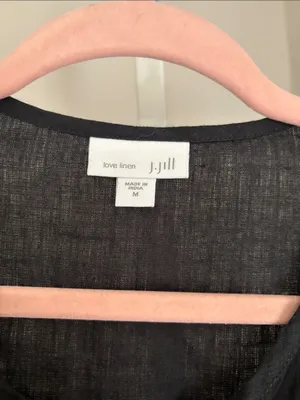 J Jill Love Linen Embroidered Hem Button-Front Black Top Preppy Casual Classic thumbnail 5