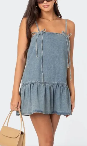 Edikted Dylan Denim Mini Dress Size XS thumbnail 1