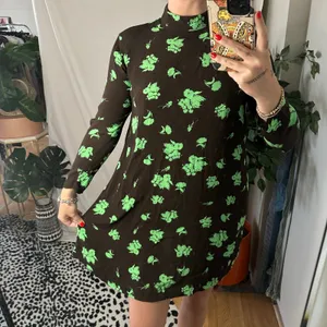 Ganni Floral Print Crepe Mini Shift Dress Brown Green Size 36 thumbnail 5