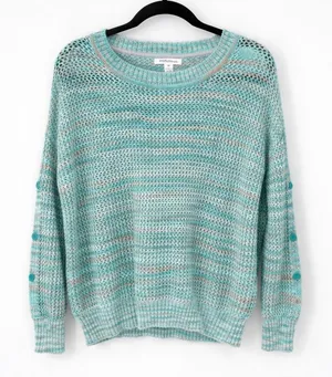 John Paul Richard Women's Beachy Knit Pullover Sweater Green Blue Medium coastal thumbnail 1