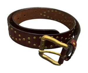 Chico's Brown Leather Belt With Brass Buckle & Rivets - One Size thumbnail 1