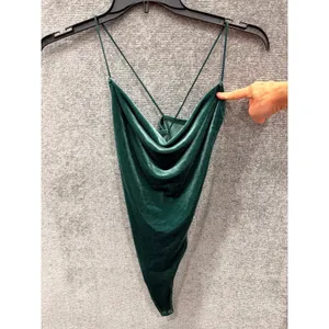 Abercrombie & Fitch Women Bodysuit M Green Velvet Cowl Neck Crisscross Straps thumbnail 4