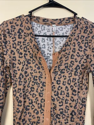 Intimately Free People Women’s Leopard Print Snap Button Henley Comfy LS Shirt thumbnail 2