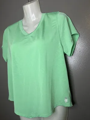 FP Movement Shirt Womens Medium Green V Neck Open Back Cutout Short Sleeve Yoga thumbnail 4