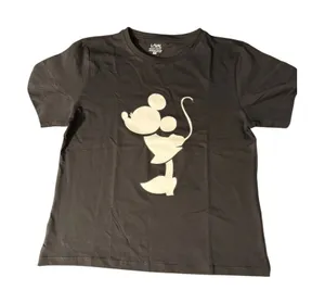 Black Laval T Shirt White Kissing Minnie Mouse Front Graphic Size M Outline NWOT thumbnail 1