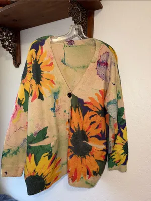 Vintage Sunflower Watercolor Sweater Cardigan thumbnail 4