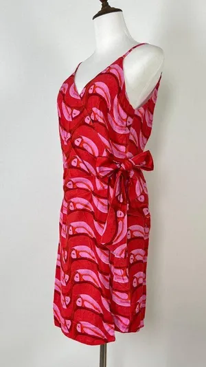 NWT Farm Rio Linen blend Copabanana Wrap Mini Dress Red Pink Size S thumbnail 11