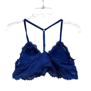 Aerie Royal Blue Floral Lace T-Back Bralette Adjustable Straps Large L/G thumbnail 2