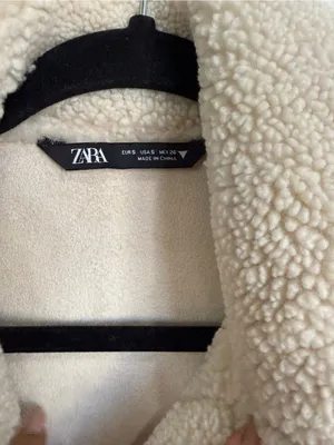 Zara Ivory Teddy Sherpa Cropped Trucker Jacket Quiet Luxury Cozy Winter Sz Small thumbnail 3