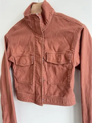 Abercrombie & Fitch Cropped Utility Jacket Dusty Rose Canvas XS thumbnail 2