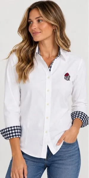 peter millar georgia bulldogs flip cuff button up womens Gingham thumbnail 1