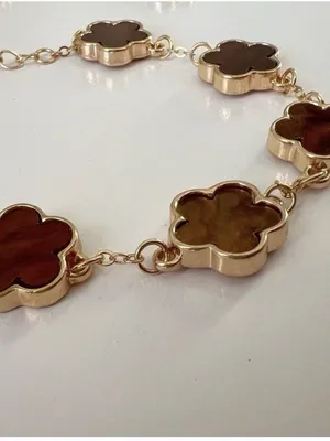 18K Gold Plated Brown Flower Necklace SET Stainless steel Womens Jewelry thumbnail 7
