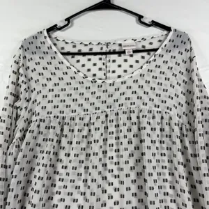 Merona Womens XL White Black Geometric Dot Babydoll Blouse Balloon Sleeve Cottagecore thumbnail 11