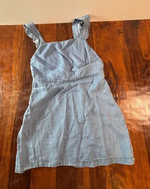 Zara Woman Premium Denim Tencel Pinafore Dress Light Wash Blue Ruffle Straps M thumbnail 1