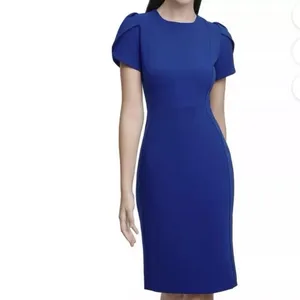 Calvin Klein Royal Blue Tulip Sleeve Stretch Crepe Sheath Dress Size 4 thumbnail 2