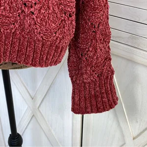 POL Chenille‎ Chunky Knit Turtleneck Crop Pullover Maroon Red Medium thumbnail 7
