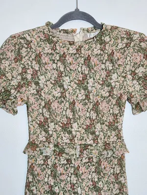 Karlie Green and Peach Floral Smocked Mini Dress Size Small thumbnail 3