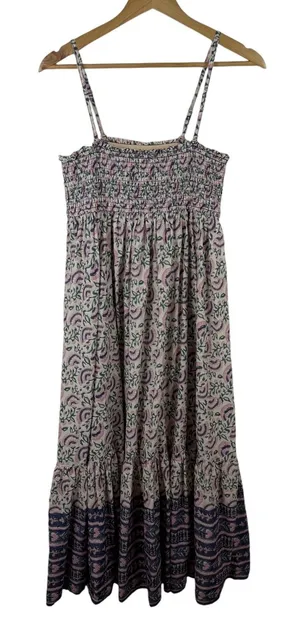 Natural Life‎ Floral Block Print Smocked Tiered Midi Dress Medium Cottage Boho thumbnail 1