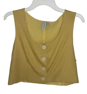 Joie Linen Blend Yellow Cropped Button Front Tank Vest M Boxy Minimal thumbnail 1