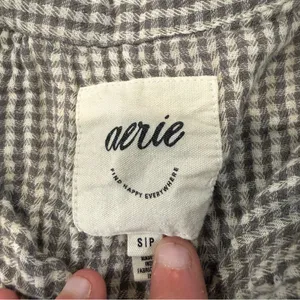 Aerie Soft Gauze Button Up Pajama Top & High Waisted Boxer Set Womens Small Gray thumbnail 4