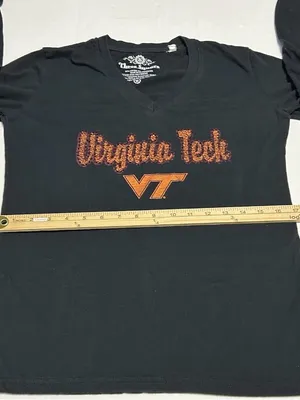 Virginia Tech Women's Black Long-Sleeve V-Neck Tee with Orange Script thumbnail 6