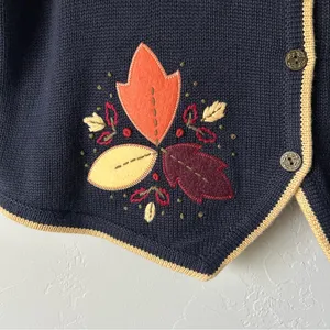 Vintage Hand Embroidered Leaf Sweater Vest Fall Cottage Grandma Whimsy 2003 thumbnail 2