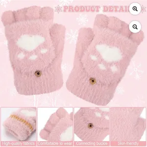 Gray and White Cozy Fingerless Gloves with Paw Print thumbnail 5