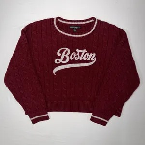 Harper & Ivy Boston Cable Knit Sweater Large Maroon Varsity Preppy Cropped Retro thumbnail 1