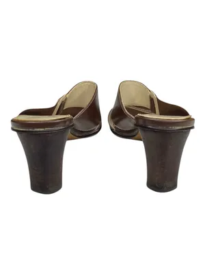 Vintage: Anne Klein 𖧷 Chunky Wood Heel Mules Sandals 𖧷 Brown Leather 𖧷 7.5M thumbnail 4