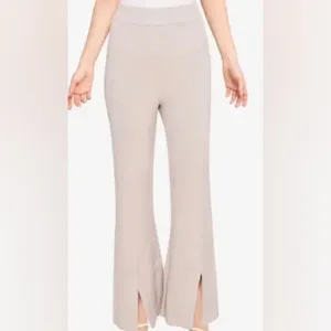 Abercrombie & Fitch Beige Ribbed Knit Flare Wide Leg Slit Pants Size Large thumbnail 2