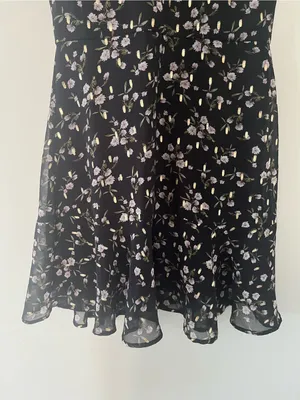 Black Pink Dainty Floral Chiffon Puff Sleeve Mini Dress Small Romantic Tea Party thumbnail 3