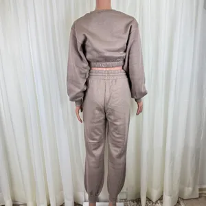 Zenana 2 Pcs Crop Sweatshirt Tracksuit Jogger Pants Set Outfit Active Loungewear Beige Size L thumbnail 5