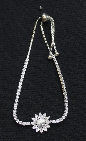 NEW Slider Adjustable Crystal Bracelet Silver Gray / Clear thumbnail 1