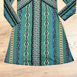 Free People Dress XS Green Stella Printed Mock Neck Long Sleeve‎ Boho Mini thumbnail 4