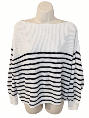 French Connection XS White Black Stripe Knit Boat Neck Sweater Cotton thumbnail 1