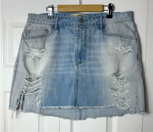 Hollister Light Blue High Rise Distressed Denim Mini Skirt Size 15 Waist 32 thumbnail 1