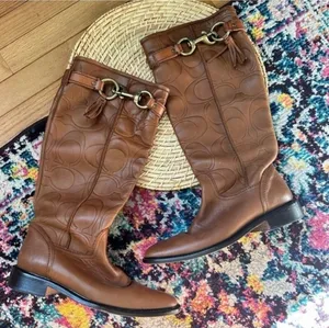 Coach Vivica Italian Leather Logo Embossed Riding Boots thumbnail 1
