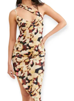 Let Me Be Sally High Low One Shoulder Brown Asymmetrical Dress Medium thumbnail 1
