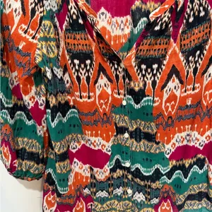 Lucky Brand Bohemian Top Button Down‎ S Peasant Blouse Multicolor Boho Southwest thumbnail 4