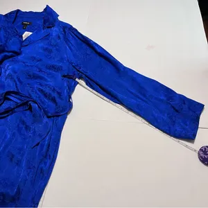NWT Torrid Royal Blue Jacquard Tie Waist Open Front Trench Coat‎ 2X thumbnail 7