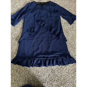 NWT Women’s Cherfly Navy Blue‎ Swing Dress ruffles short sleeves size medium thumbnail 2